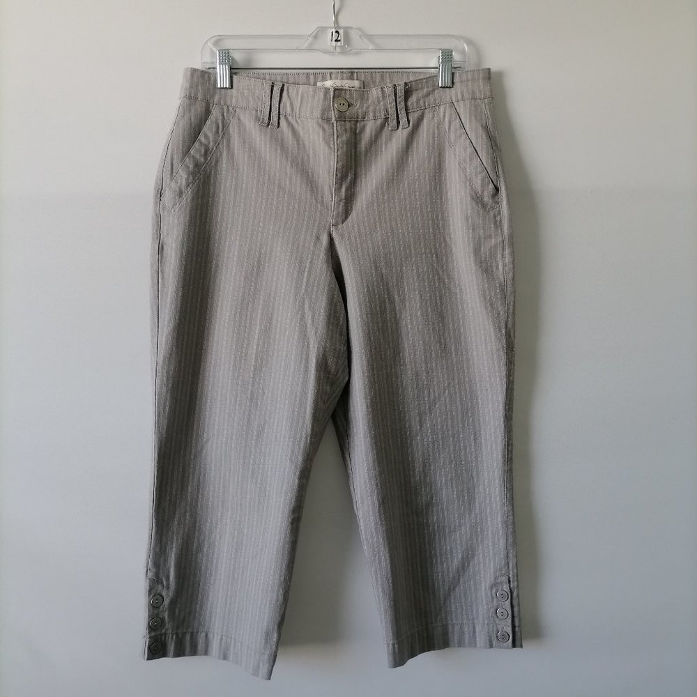 Gloria Vanderbilt Womens Beige High Rise Striped Flat Front Capri Pants Size 12